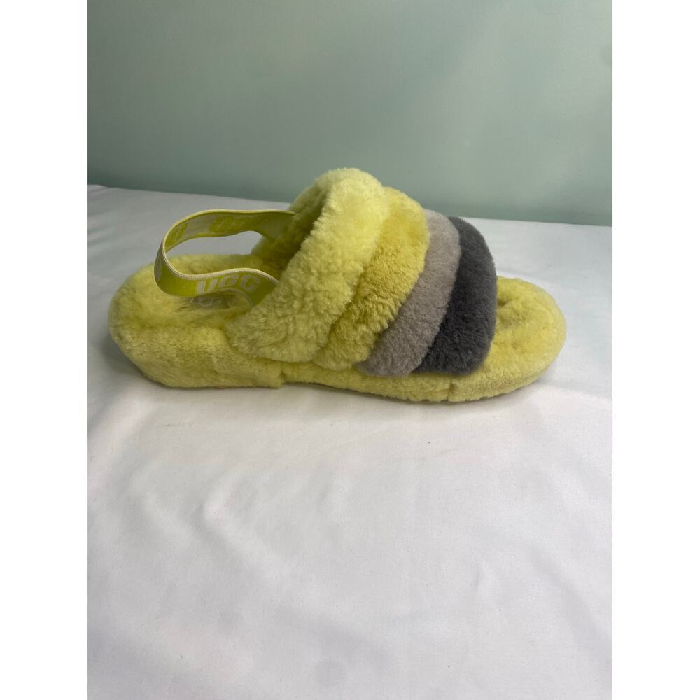 UGG Women's Fluff Yeah Sandal Size 7 Yellow Gray Furry Fuzzy Slipper Slide - Picture 6 of 12